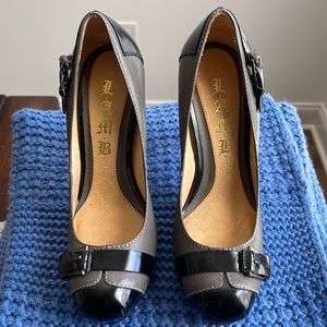 L.A.M.B. Leather gray and black heels